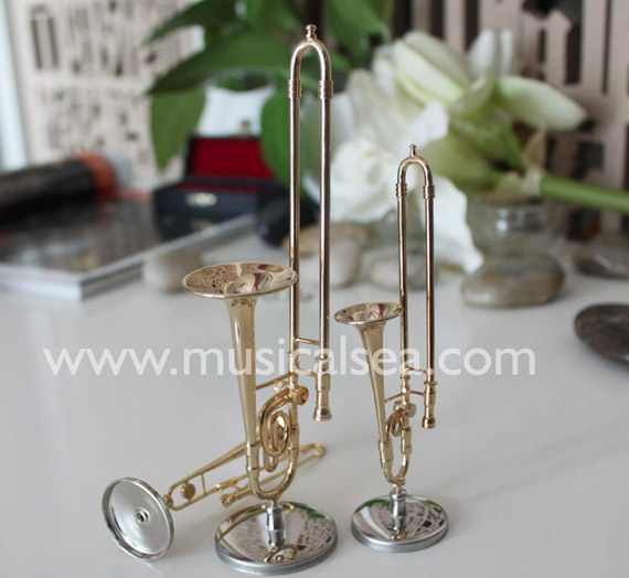 Miniature Golden Trombone Musical Instrument
